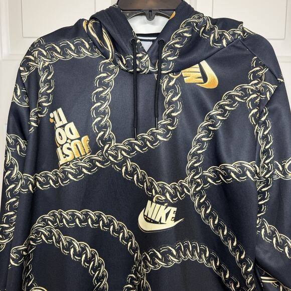 Nike Sportswear Icon Clash Chain Women Crop Top Hoodie Black Gold 2X - Picture 3 of 9